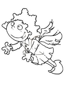 Black And White Cartoon Of A Silly Fairy Flying   Royalty Free Clipart