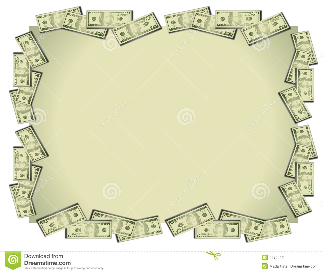 Border Or Background Decorated With Stacks Of 100 Dollar Bills