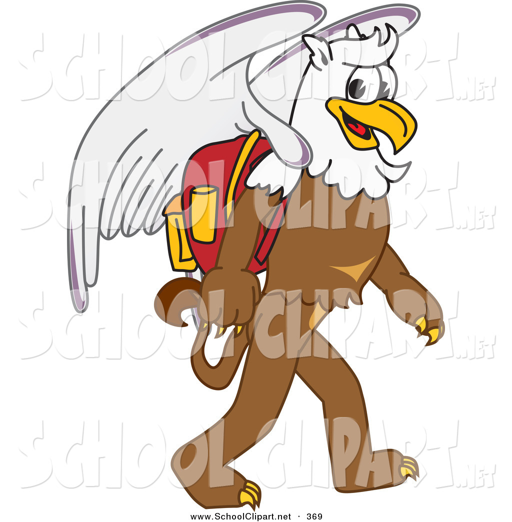 Clip Art Of A Happy Griffin Character School Mascot Walking To School