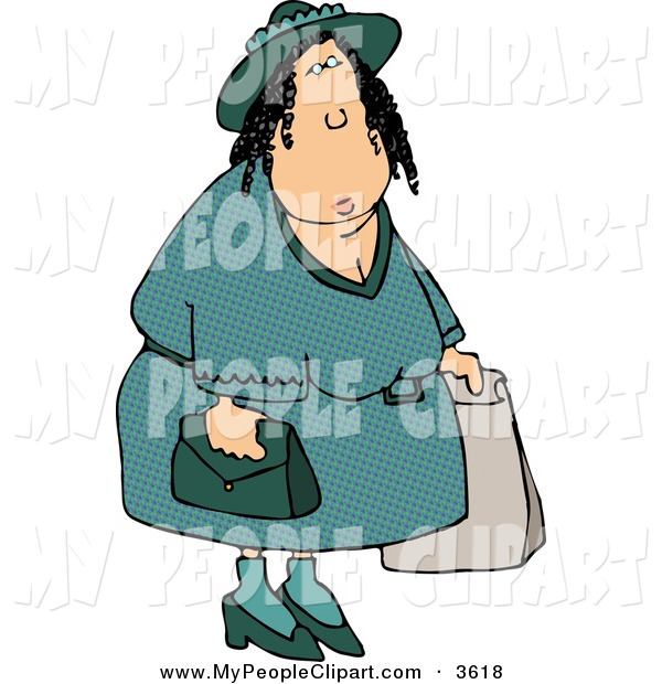 Clip Art Of A Overweight Woman Shopping Around For A Good Deal By