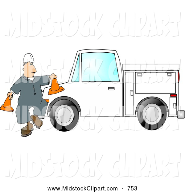 Clip Art Of A White Worker Putting Out Cones Around His Utility Truck