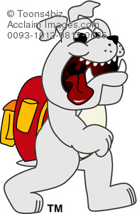 Clipart Cartoon Bulldog Walking To School Wearing A Backpack Clipart