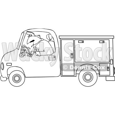 Clipart Outlined Worker Driving A Utility Truck   Royalty Free Vector