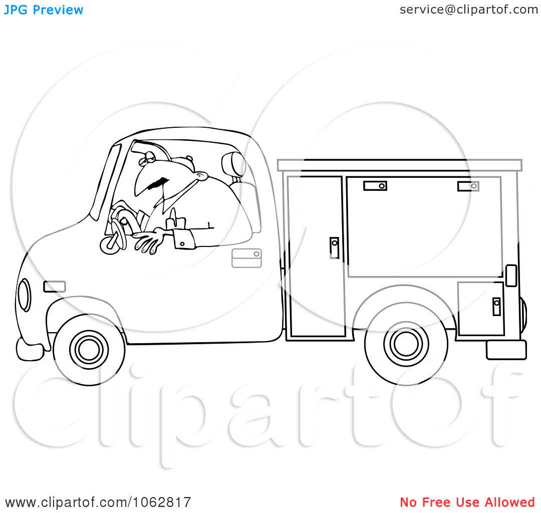 Clipart Outlined Worker Driving A Utility Truck   Royalty Free Vector    