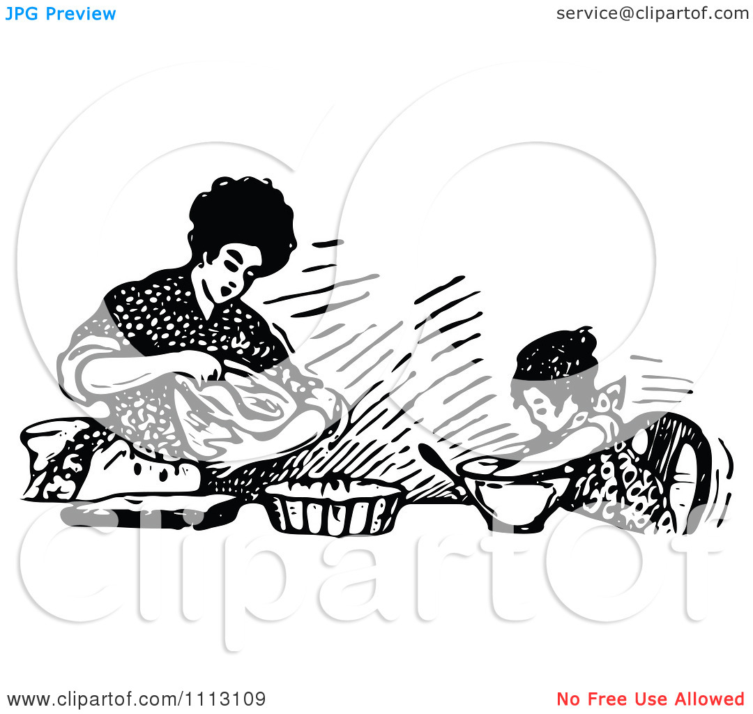 Clipart Vintage Black And White Mother Baking With Her Daughter