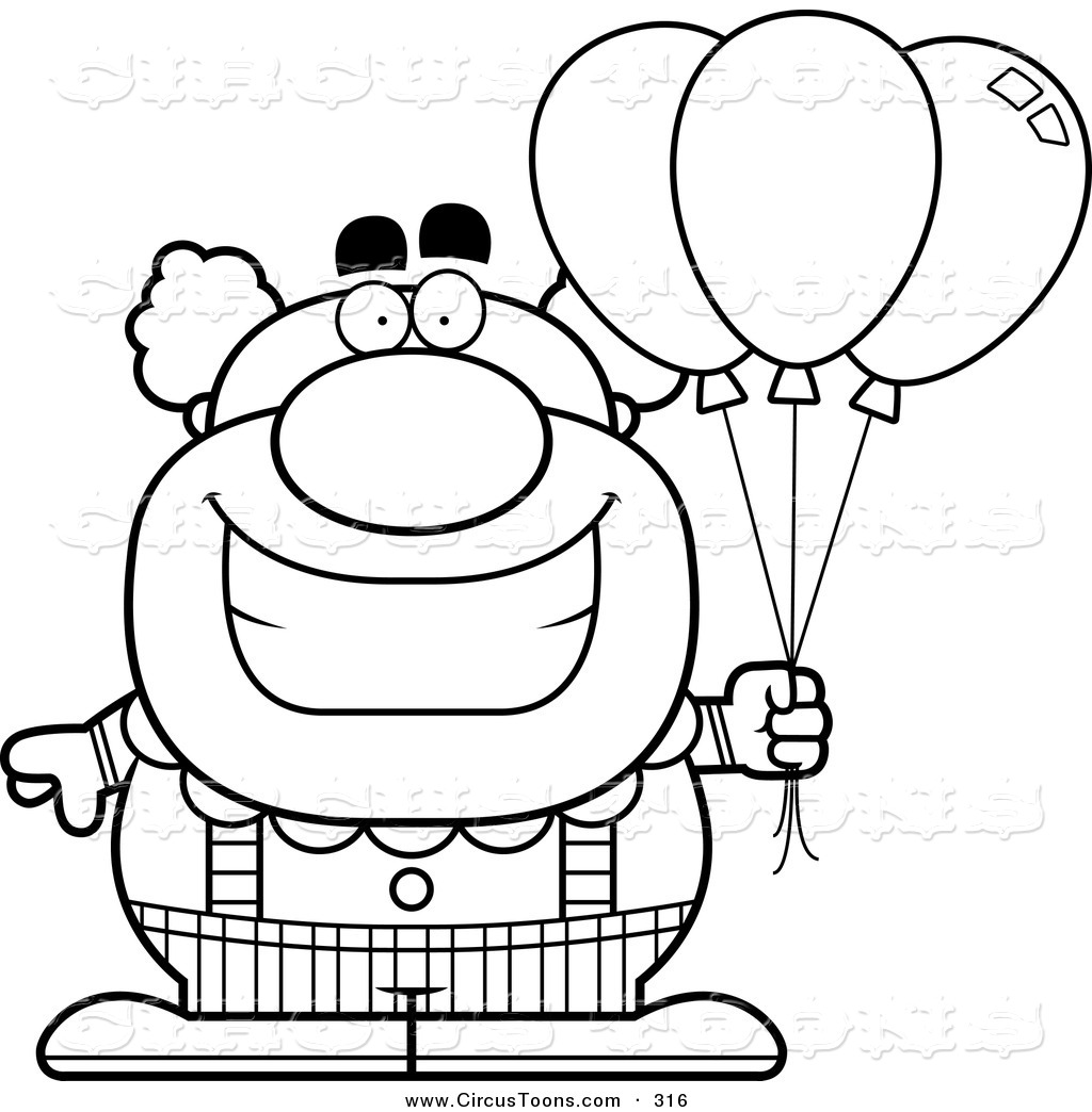 Clown With Balloons Black And White Pudgy Circus Clown Black And White