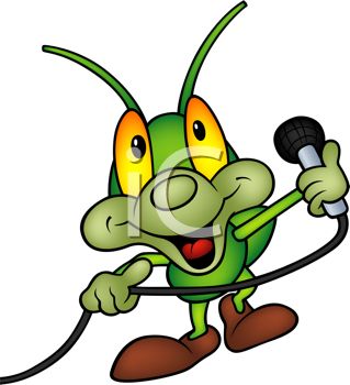 Cute Cartoon Grasshopper Performing With A Microphone   Royalty Free