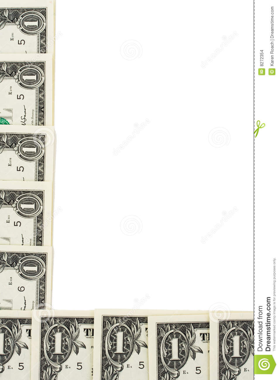 One Dollar Bills Sitting On A White Background Dollar Bill Border 