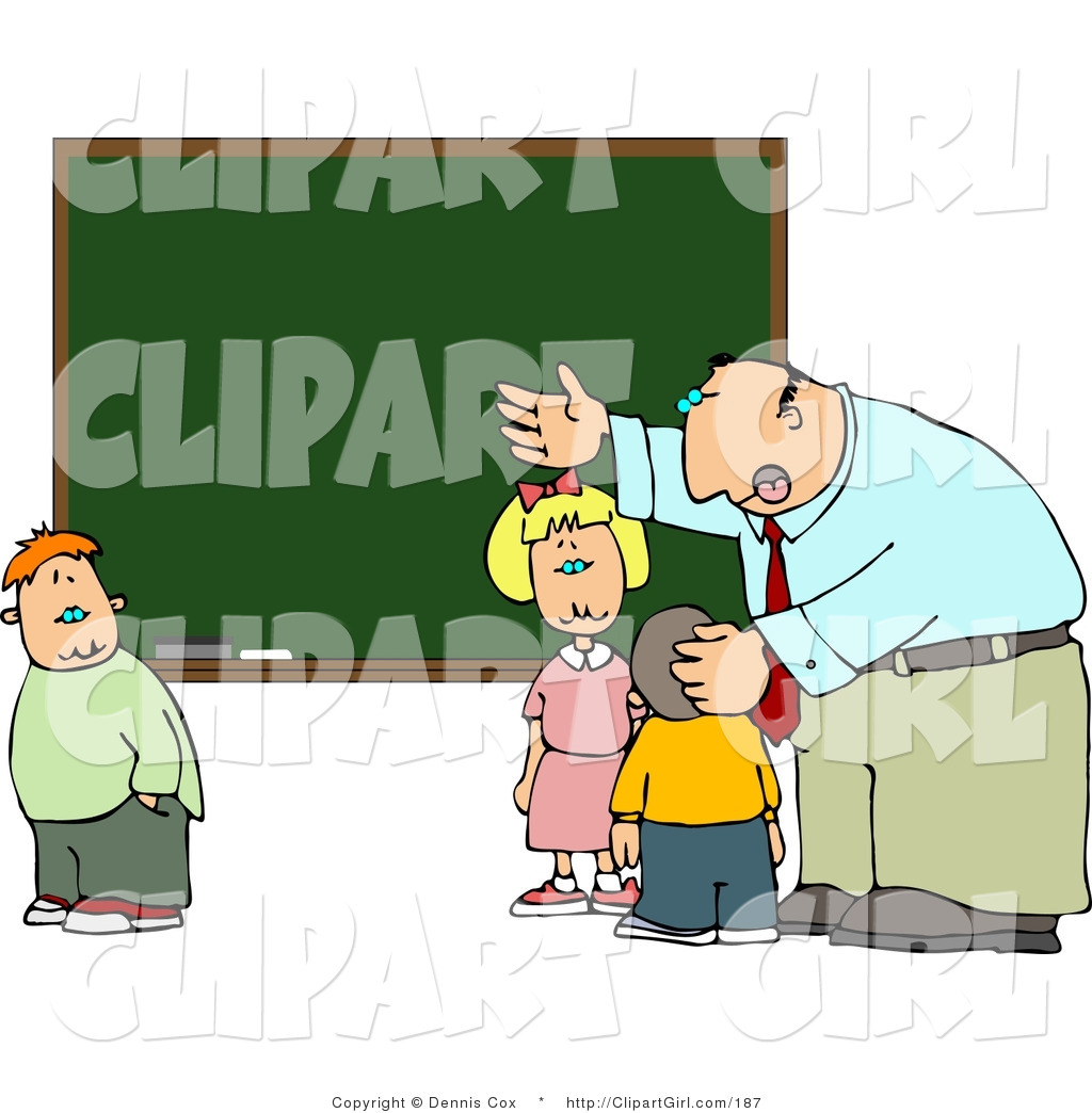 Teacher Explaining To Students In Front Of A Green Chalkboard By Djart