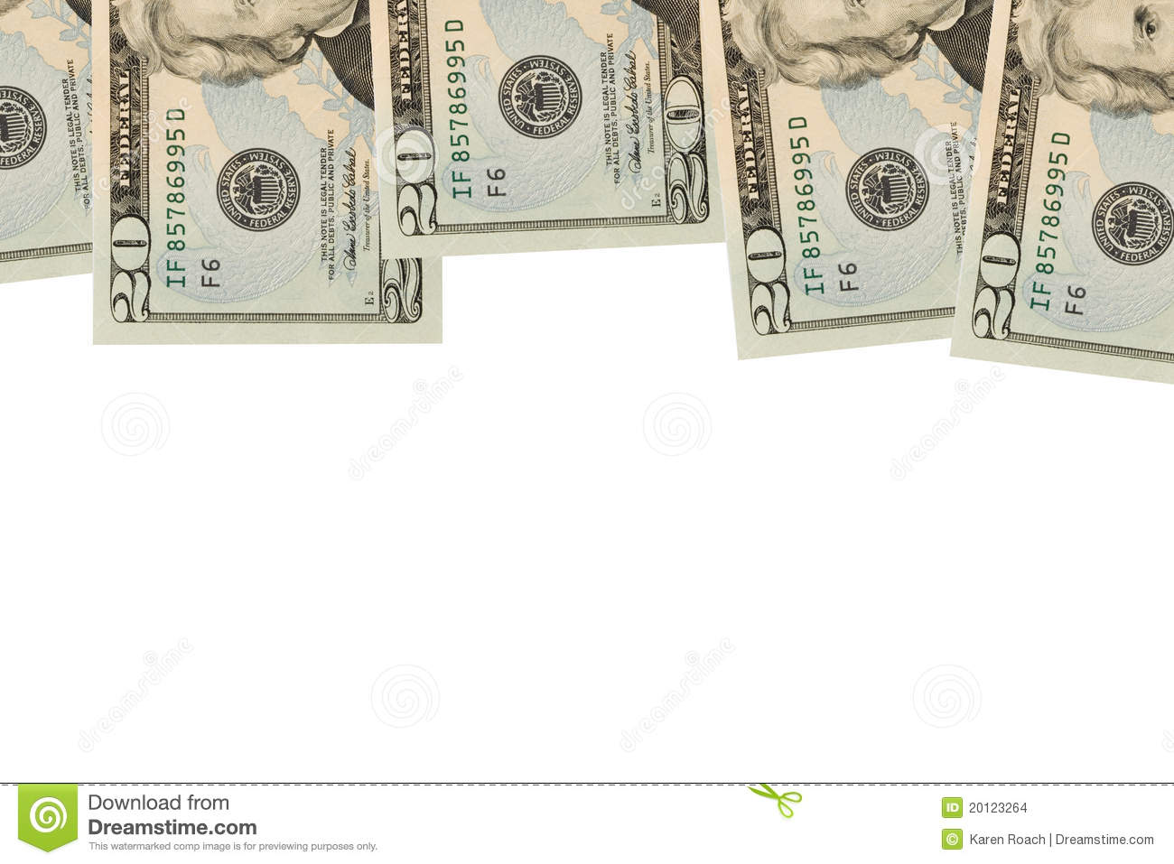 Twenty Dollar Bills Sitting On A White Background Dollar Bill Border 