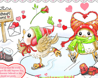 Valentine Clip Art Love Birds Clip Art Snow Digital Clipart Winter