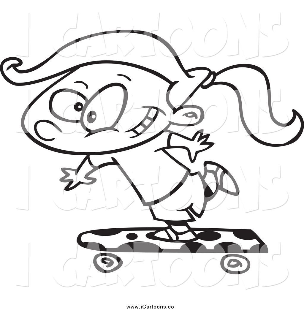 Vector Clip Art Of A Black And White Happy Skateboarding Girl By Ron