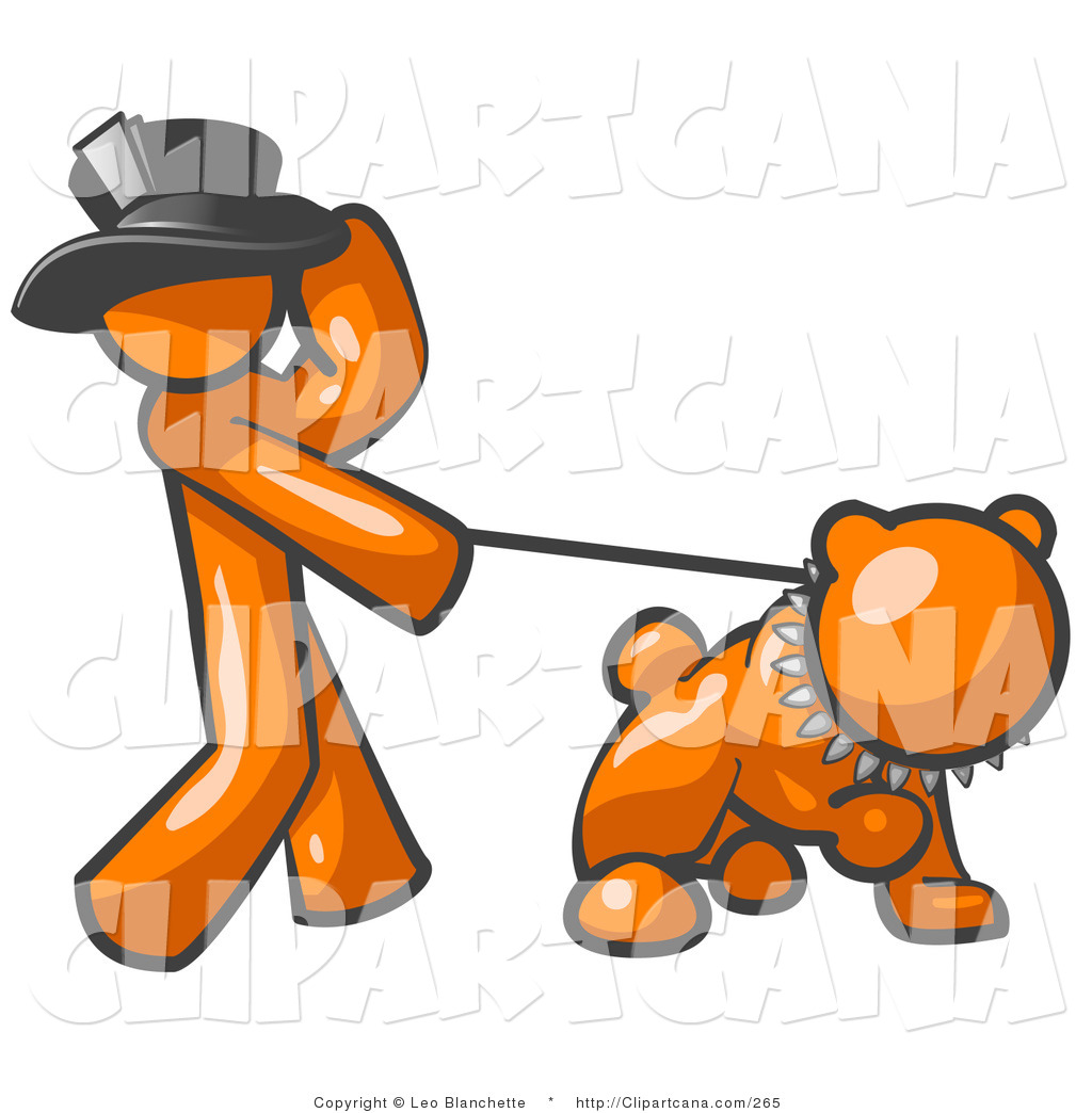 Vector Clip Art Of An Orange Man Walking A Tough Bulldog Pulling On A