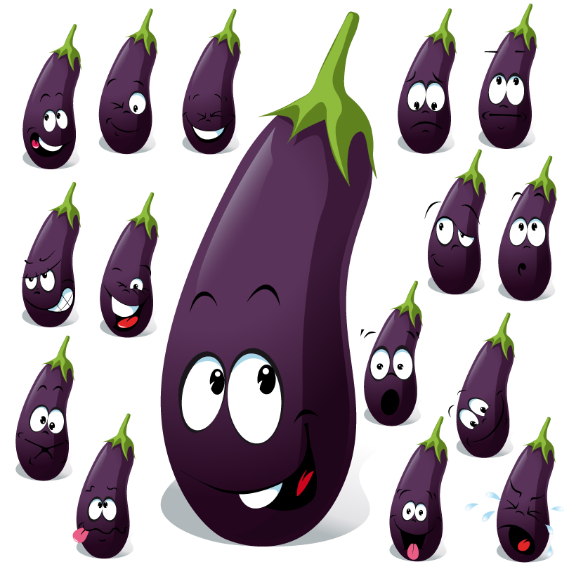 Cartoon Changeable Expression Eggplant Vector   Free Vector Graphic