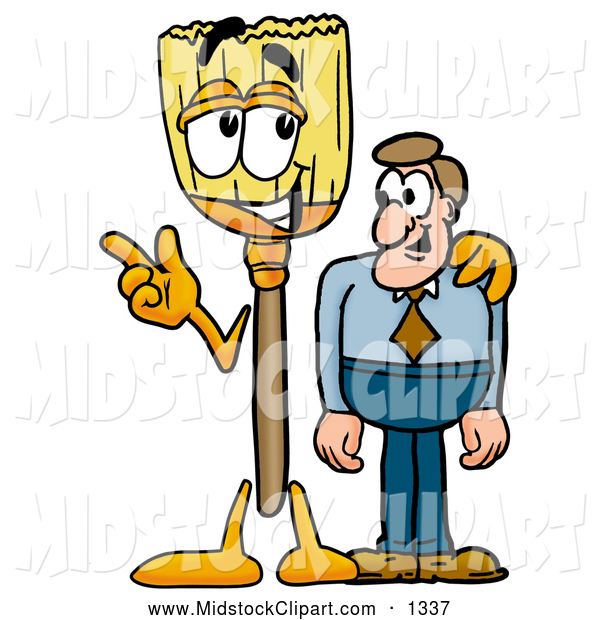 Clip Art Of A Floor Broom Mascot Cartoon Character Talking To A    