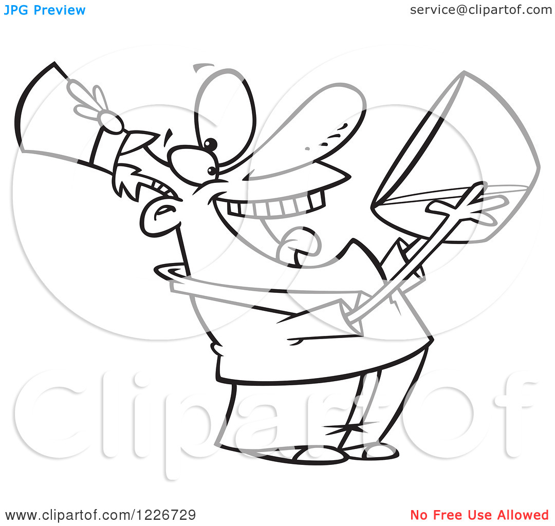 Clipart Of A Cartoon Black And White Party Man Drinking From The Punch