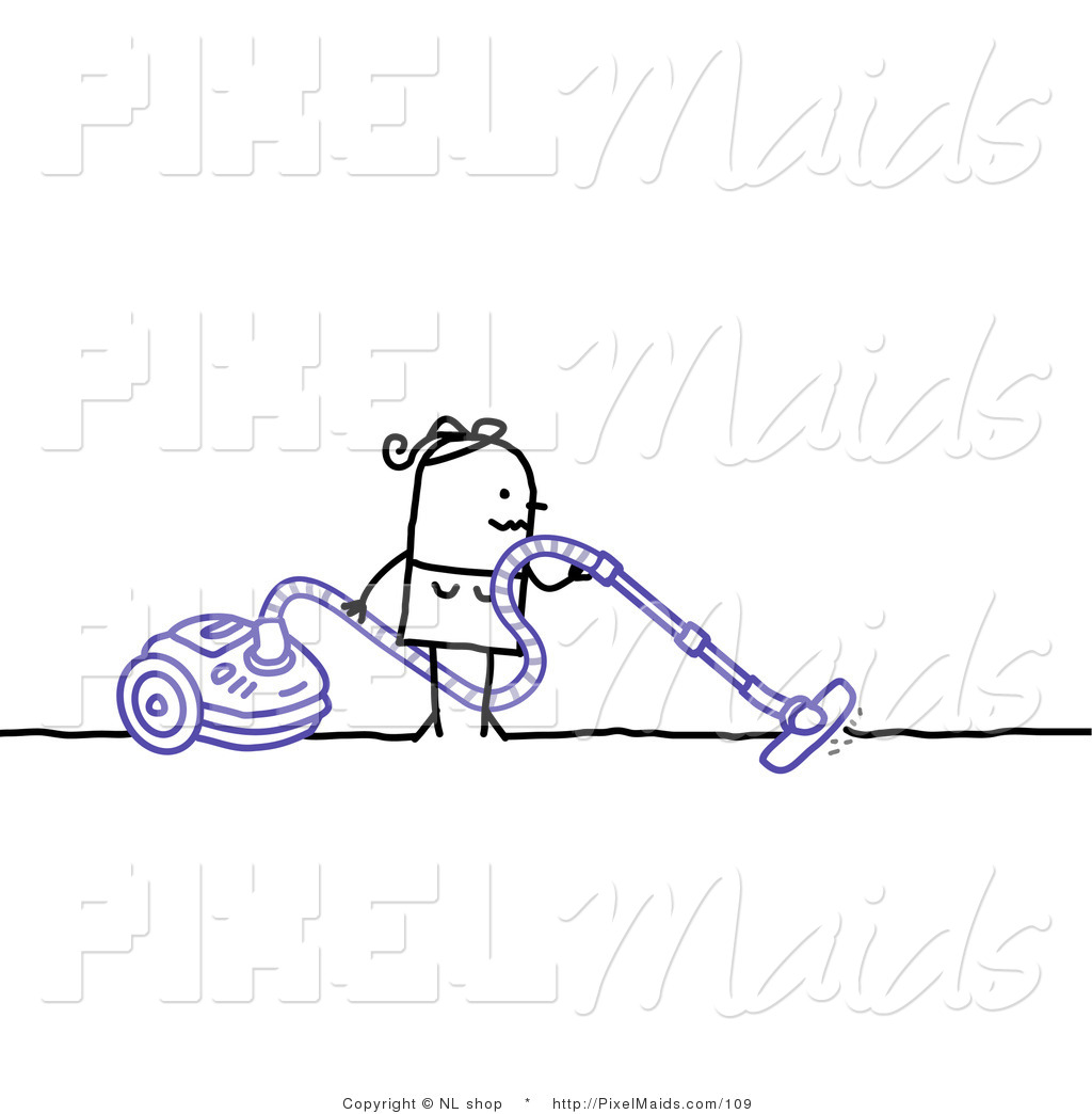 Clipart Of A Stick Woman Using A Canister Vacuum To Clean The Floor By    