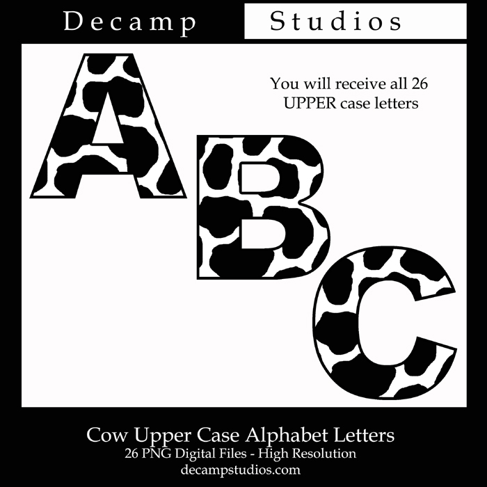 Cow Alphabet Letter Digital Printable Clipart For Scrapbooking    2 00