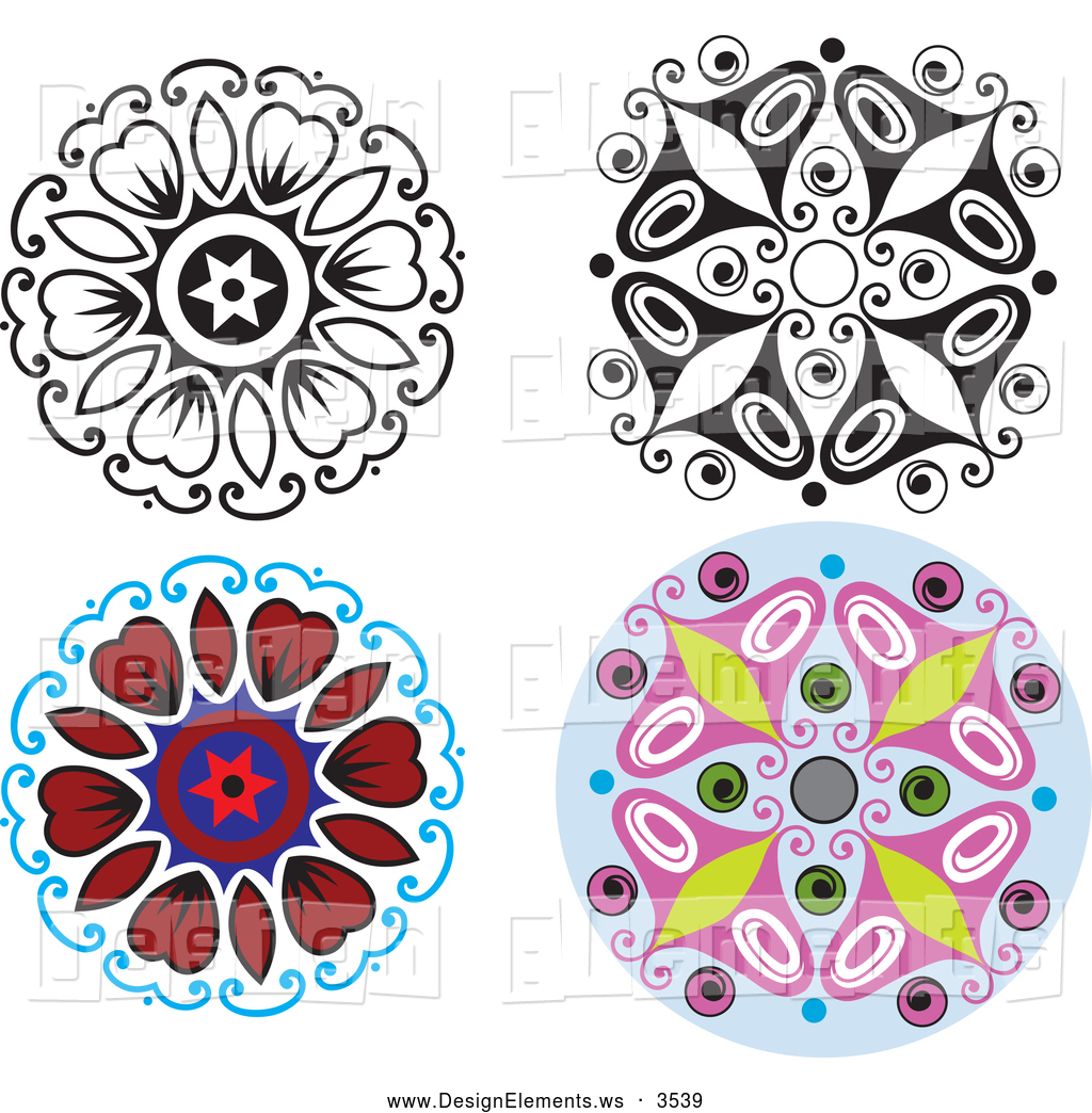 Design Element Clipart Of A Bright Collection Of Four Floral And