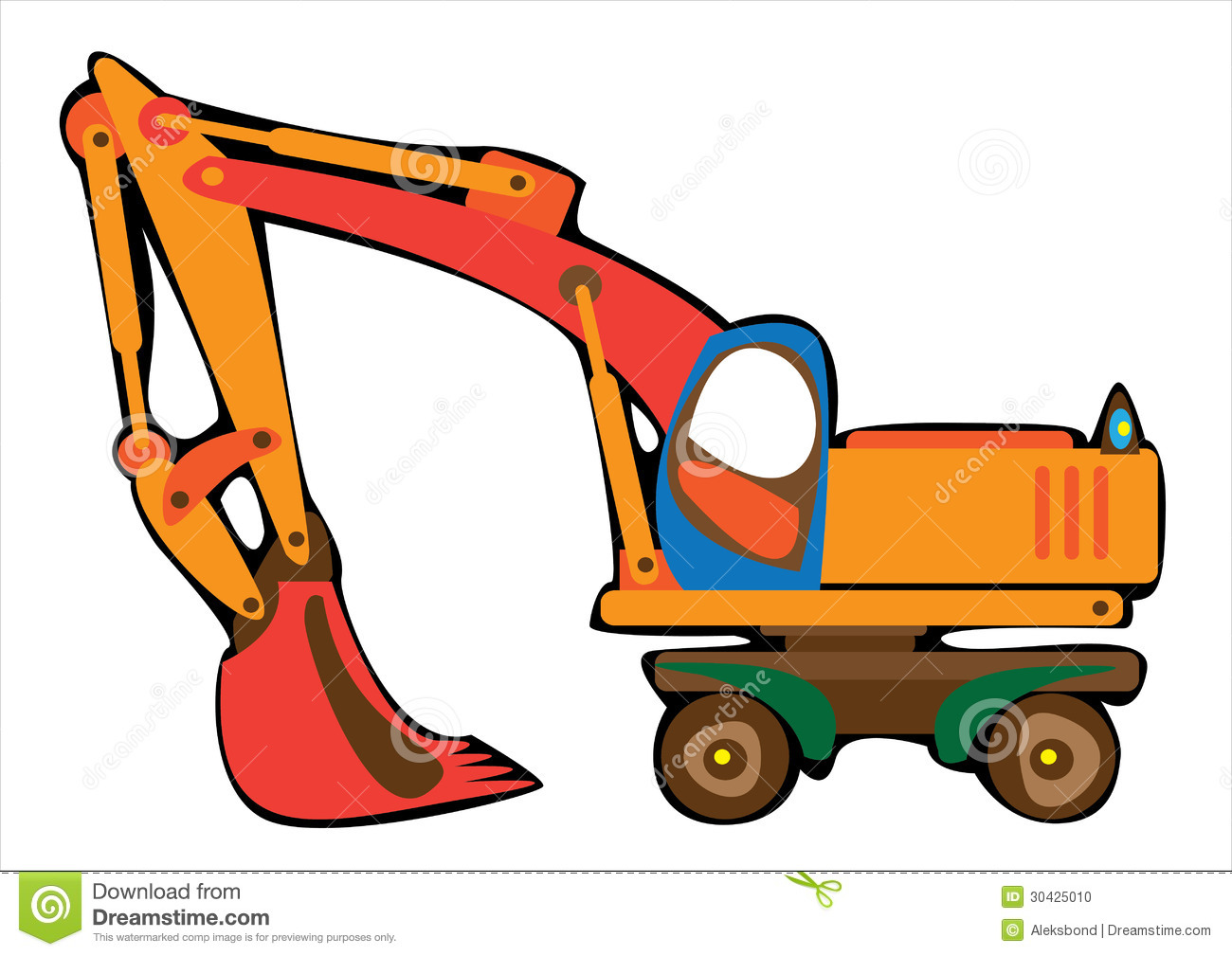 Digger Clipart Cartoon Orange Excavator Isolated White Background