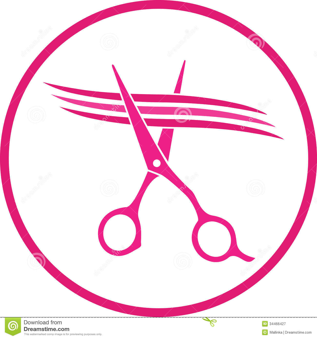 Hair Scissors Clip Art Sign Scissors Cutting Hair Strand Pink