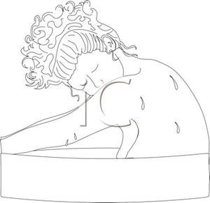 Of A Women Soaking In A Wash Tub   Royalty Free Clipart Picture