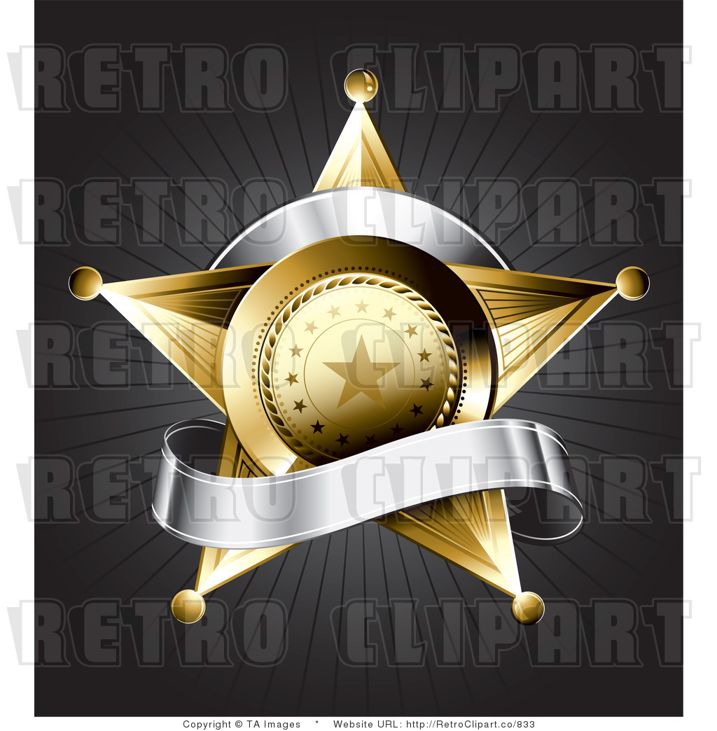 Royalty Free Retro Golden Star Police Badge Draped By A Blank Silver