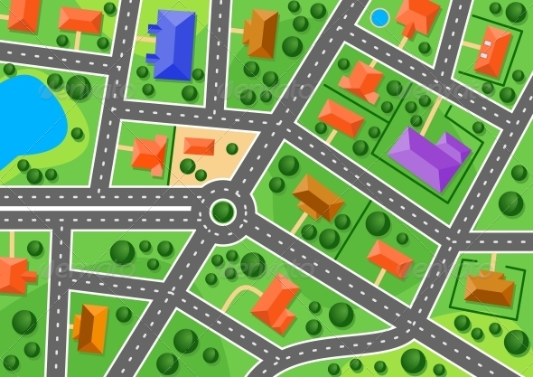 Simple Cartoon Road Map Graphicriver Map Of Suburb Or