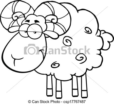 Vector   Black And White Cute Ram Sheep   Stock Illustration Royalty