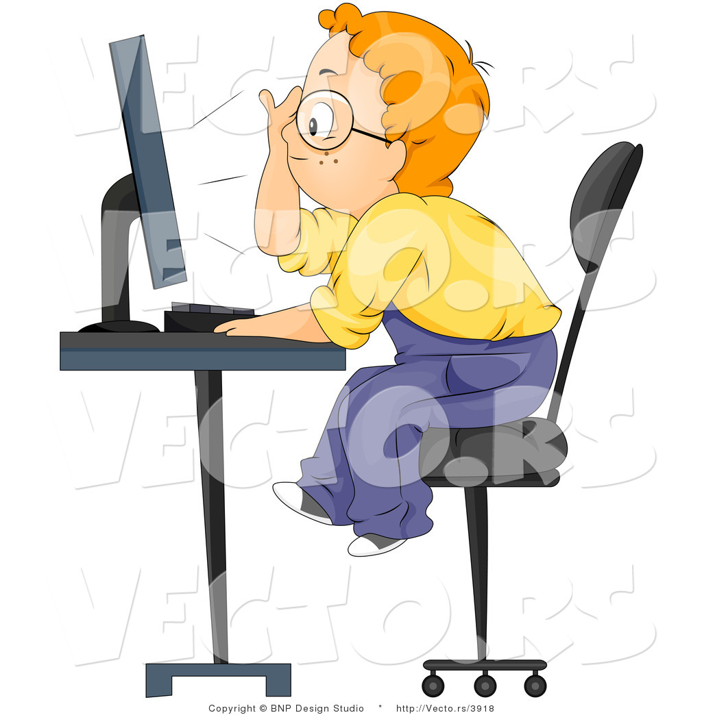 Cartoon School Boy Looking At Computer Screen By Bnp Design Studio