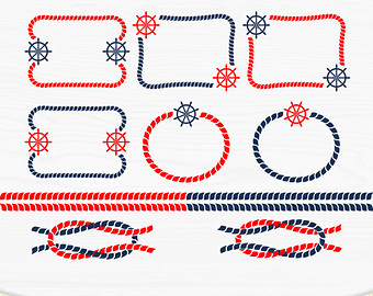 Clip Art Set Of 10 Nautical Frames In Blue Red Colors With Rope And    