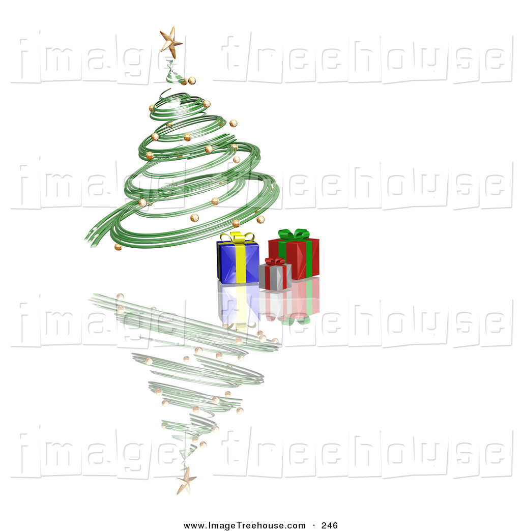 Clipart Of A Green Spiraling Christmas Tree With Gold Ornaments And A