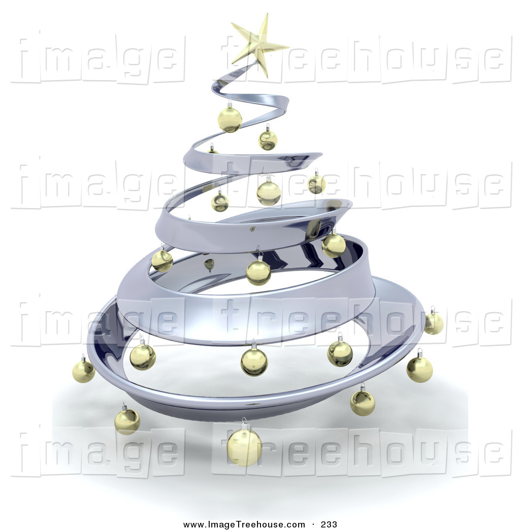 Clipart Of A Metallic Silver Metal Christmas Tree Decorated In Gold