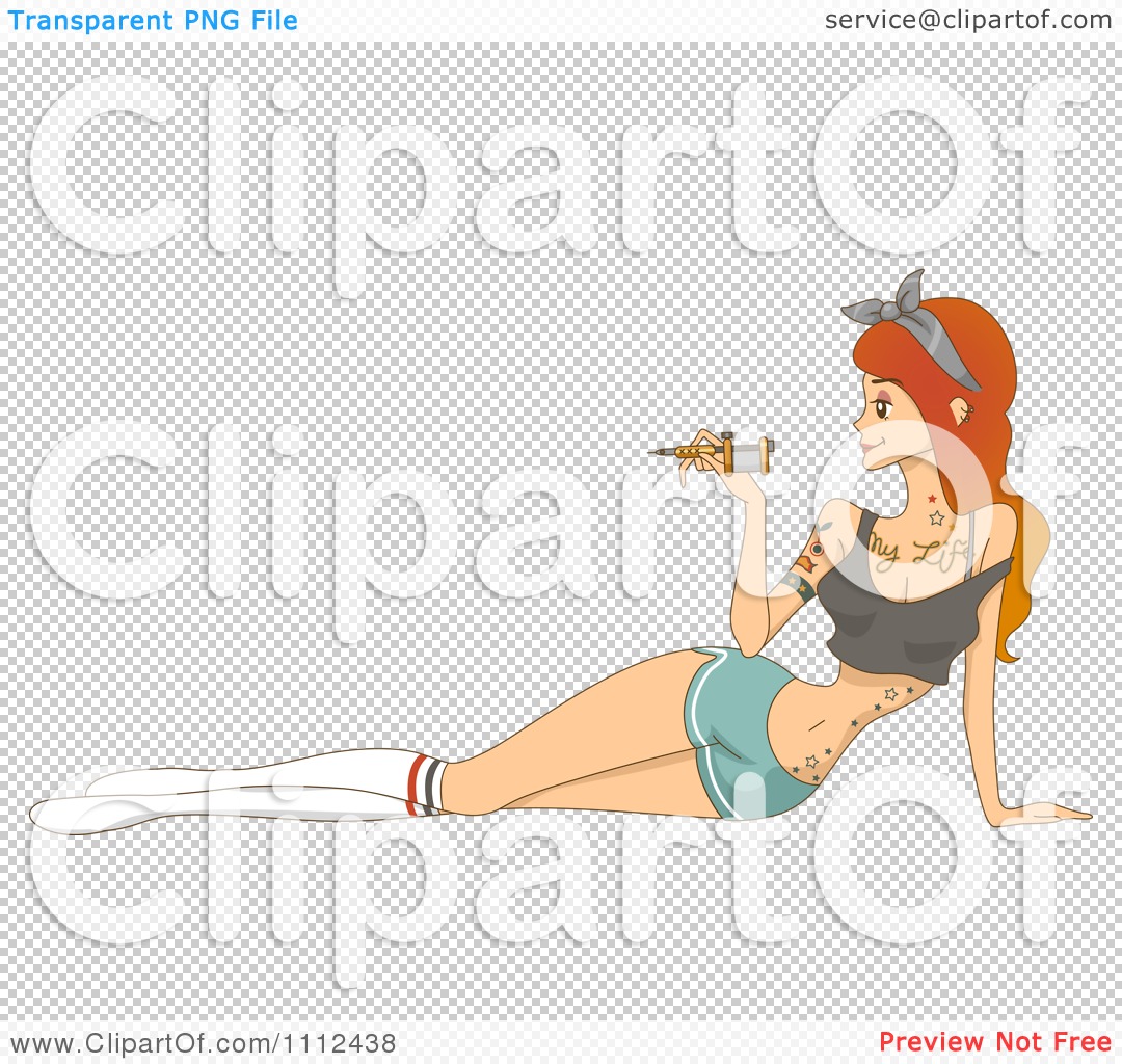 Clipart Red Haired Female Tattoo Artist Holding Needle Machine