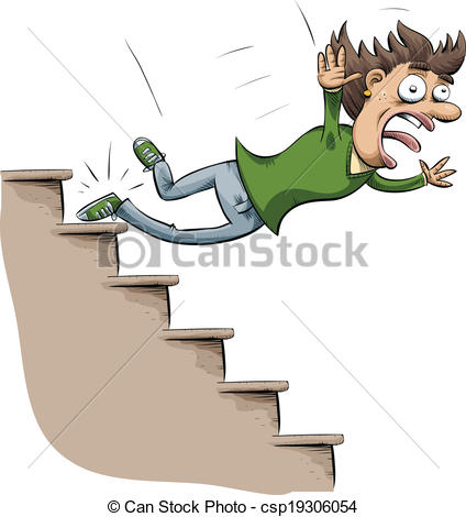 Clipart Vector Of Stair Fall   A Cartoon Woman Trips And Falls Down    