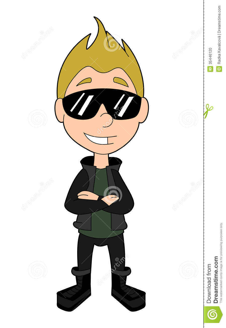 Cool Secret Agent Boy Dressed In Black And Wearing Sunglasses