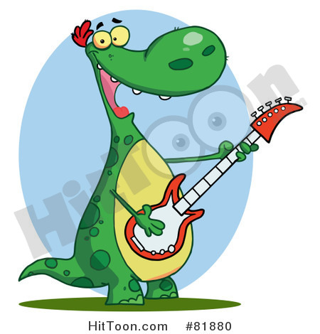 Free  Rf  Clipart Illustration Of A Guitarist Dinosaur Singing