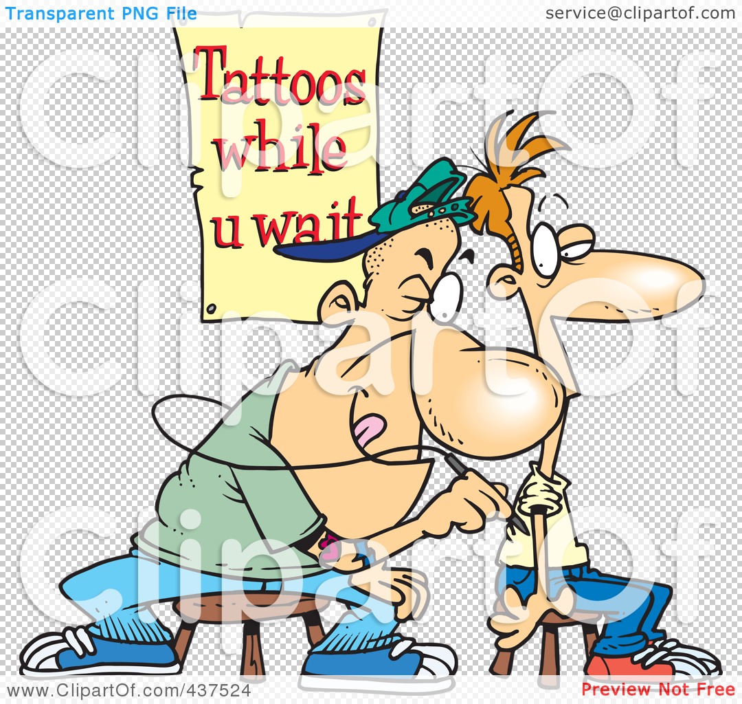 Illustration Of A Cartoon Tattoo Artist Tattooing A Man While He Waits