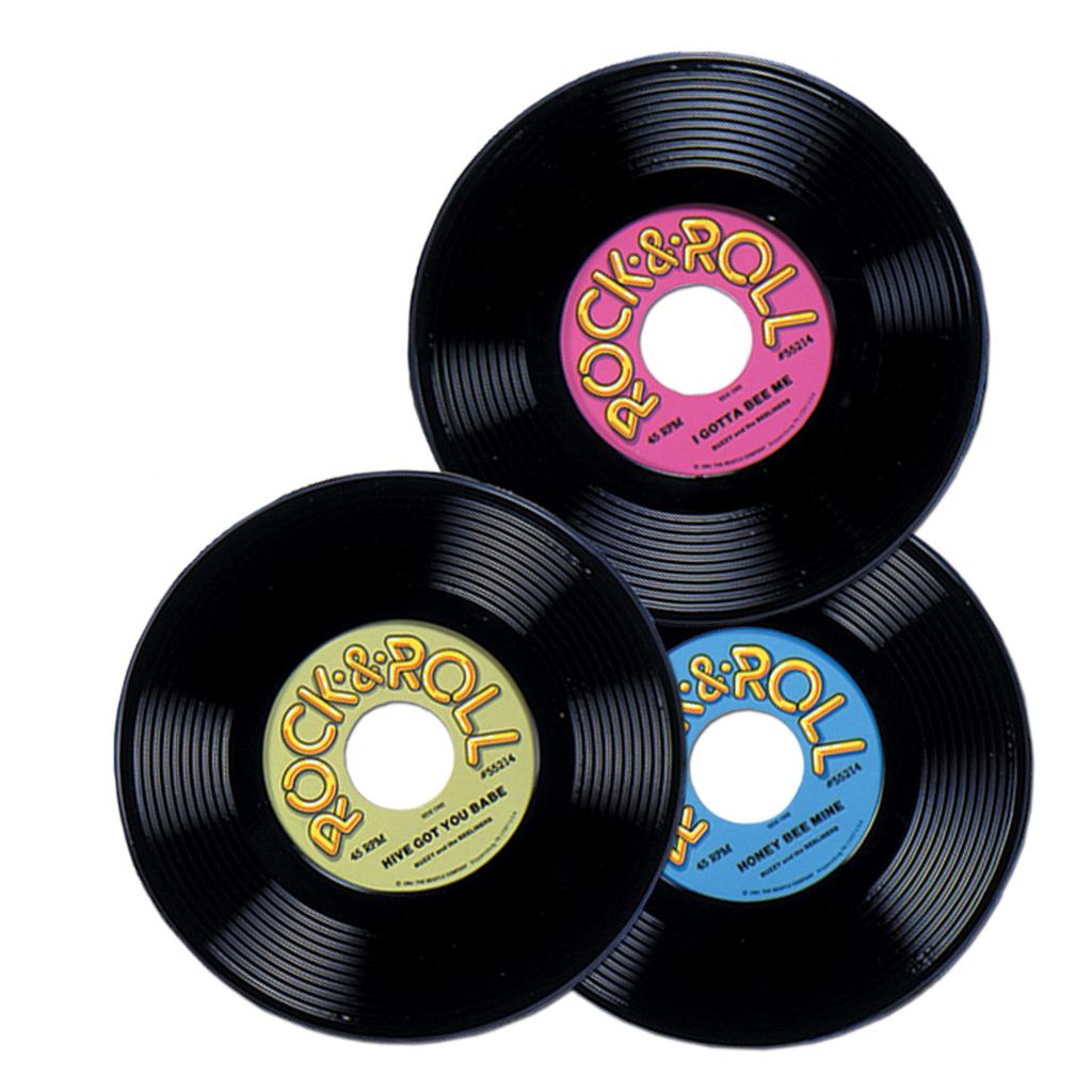 Pack Of 3 Rock And Roll 50s Plastic Record 23cm Party Decorations New