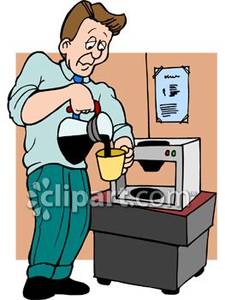 Pouring Coffee In The Office Break Room   Royalty Free Clipart Picture