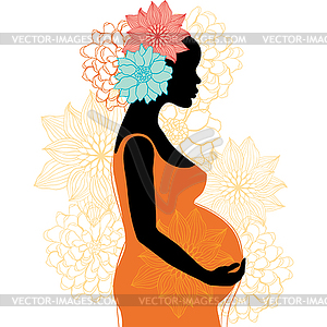 Silhouette Of Pregnant Woman With Flowers    Vector Clipart