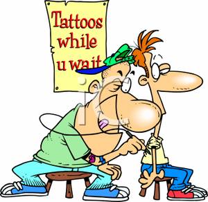Tattoo Artist Giving A Man A Tattoo   Royalty Free Clipart Picture