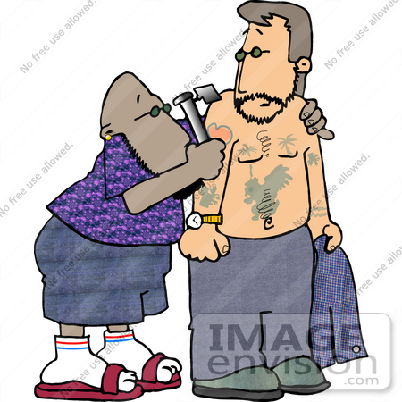     Tattoo Artist Man Tattooing A Caucasian Man With An Ink Gun Clipart By