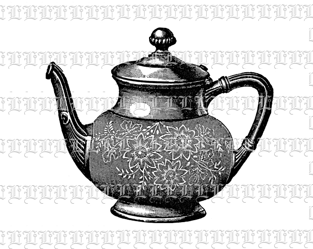 Victorian Ceramic Tea Pot Vintage Clip Art Illustration High