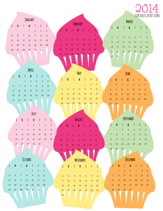 2014 Cupcake Calendar Printable   Free Silhouette Clipart   Cupcake    