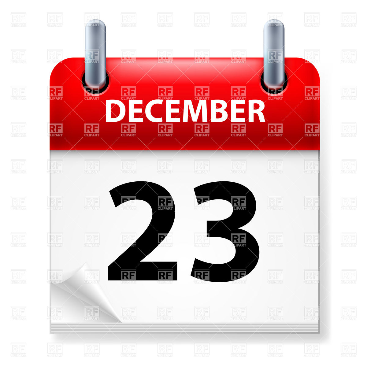 23 Of December Calendar Icon With Curled Corner Download Royalty Free