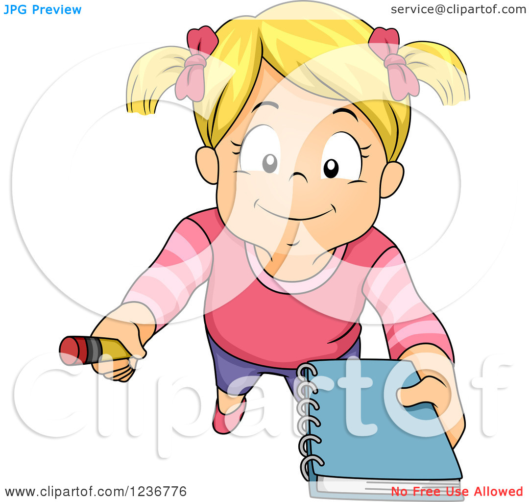 Clipart Of A Blond Girl Asking For An Autograph   Royalty Free Vector