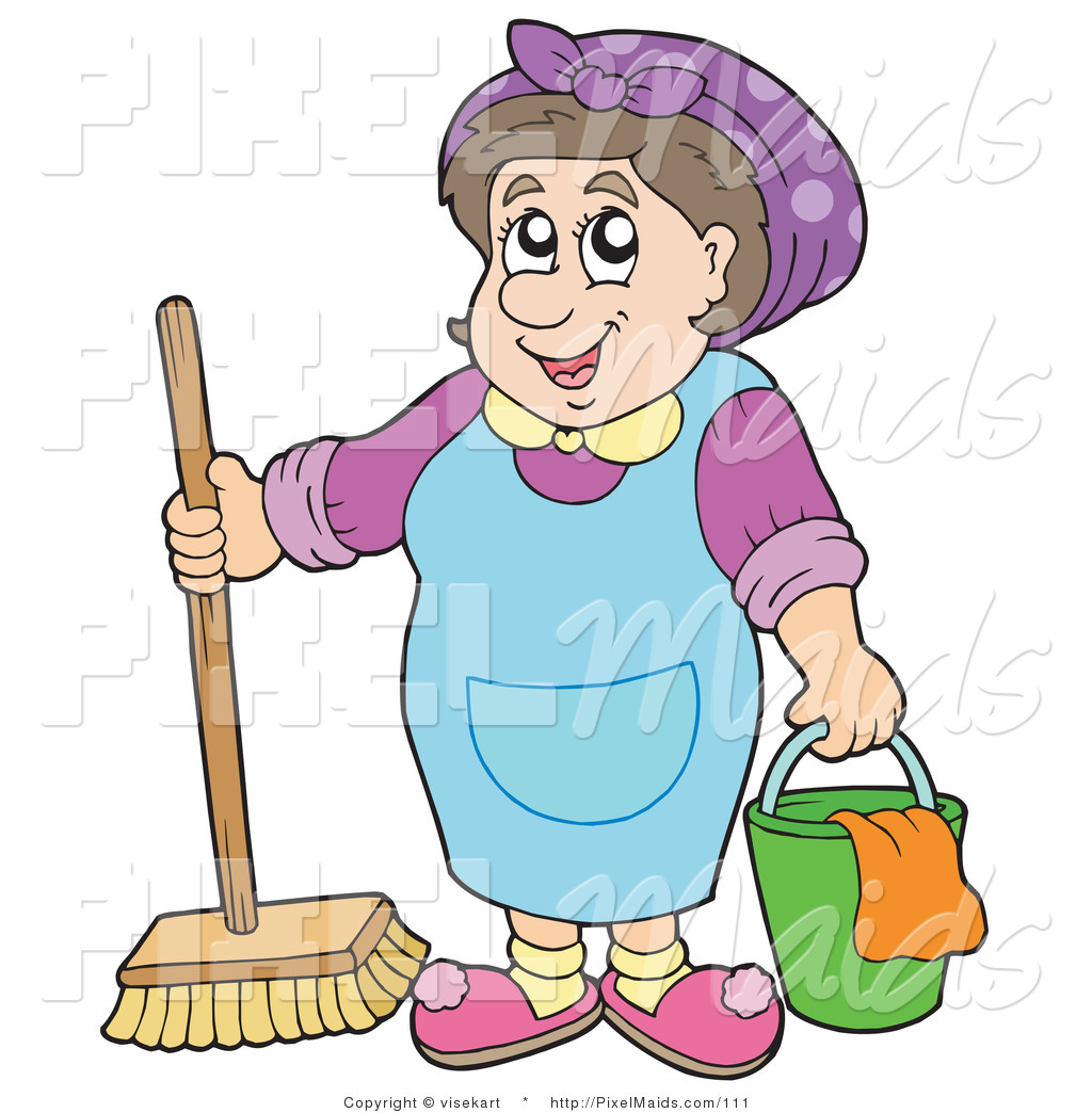 Clipart Of A Smiling Cleaning Lady With A Bucket And Broom By Visekart