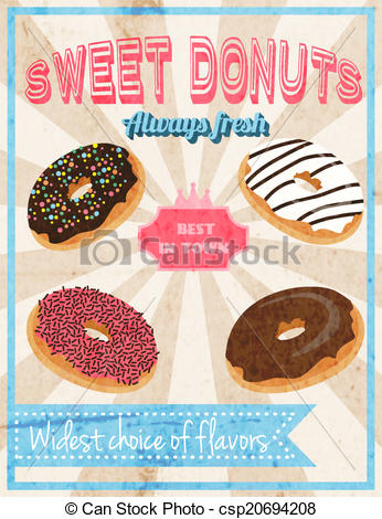 Fresh Donut Sweet Dessert Cafe Restaurant Retro Poster Vector    