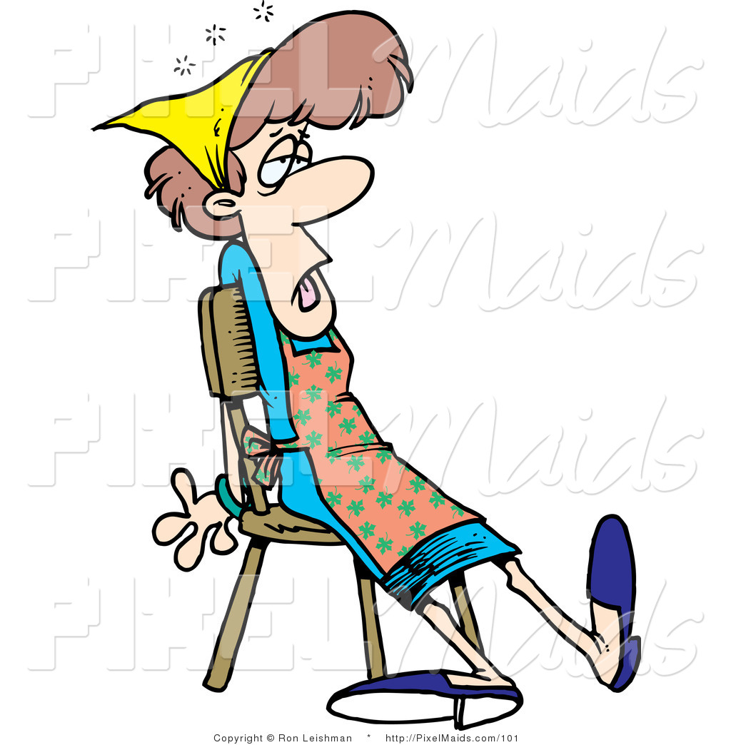Larger Preview  Clipart Of A Cartoon Tired Housewife Or Maid Sitting
